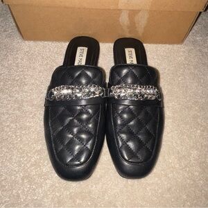 Steve Madden Black Quilted Mules with Silver Chain